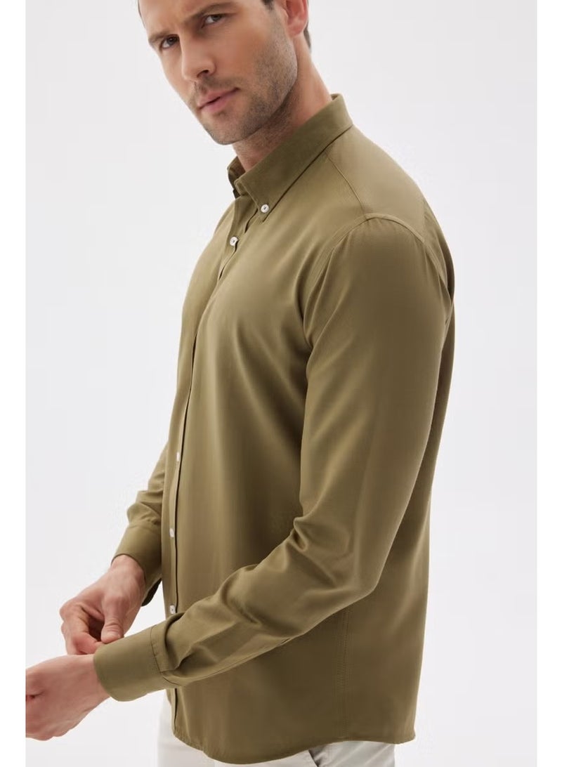 Odelon Easy Iron Oxford Men's Khaki Slim Fit Shirt MARS36 - Image 4